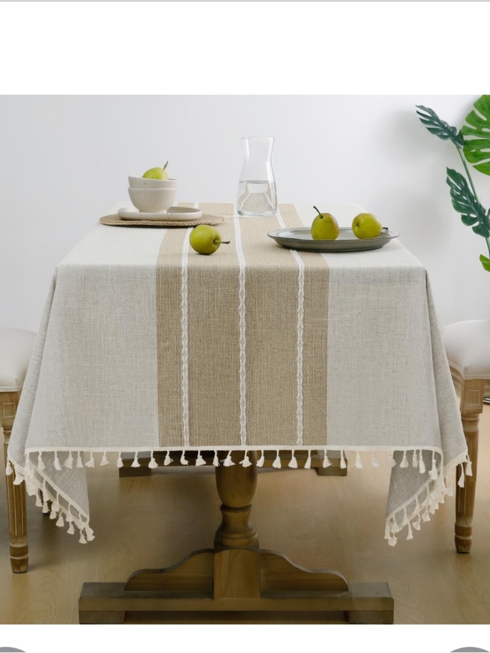 Heavyweight Outdoor Linen Tablecloth with Tassel Trim Rectangular 55x70”